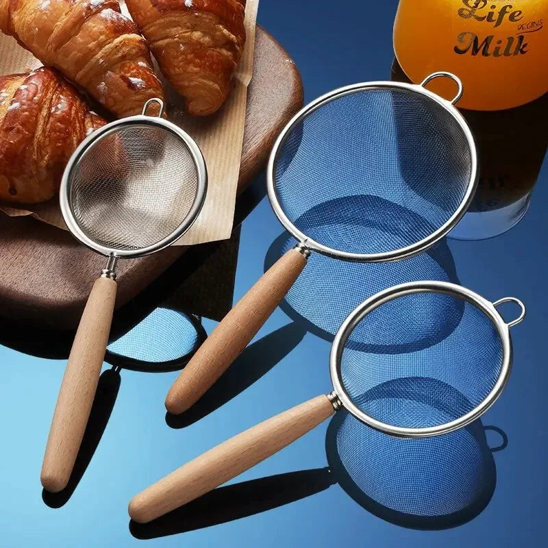 Edelstahl Sieb mit Holzgriff